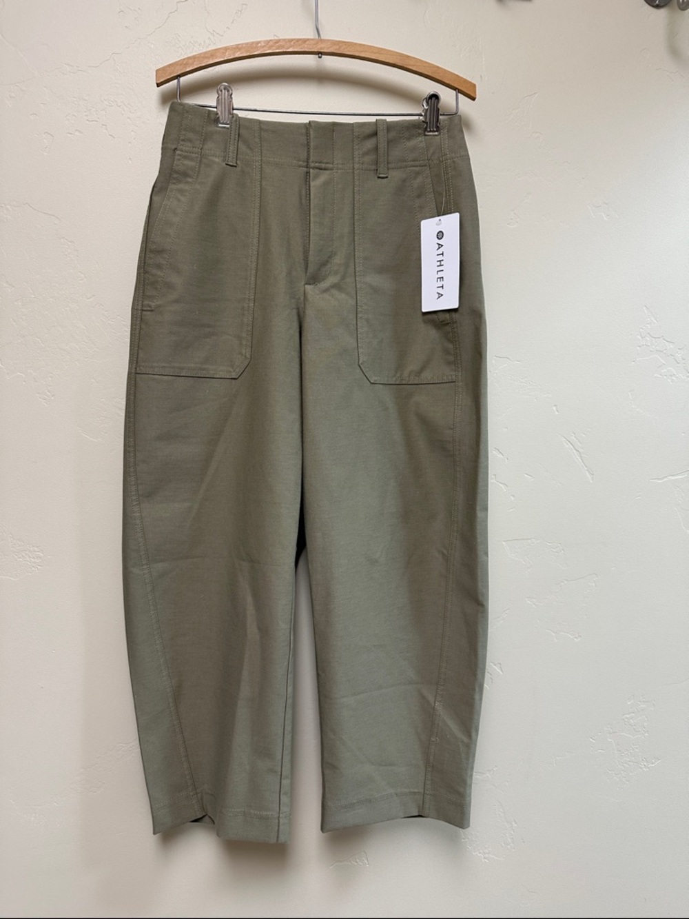 Athleta olive barrel leg pants
